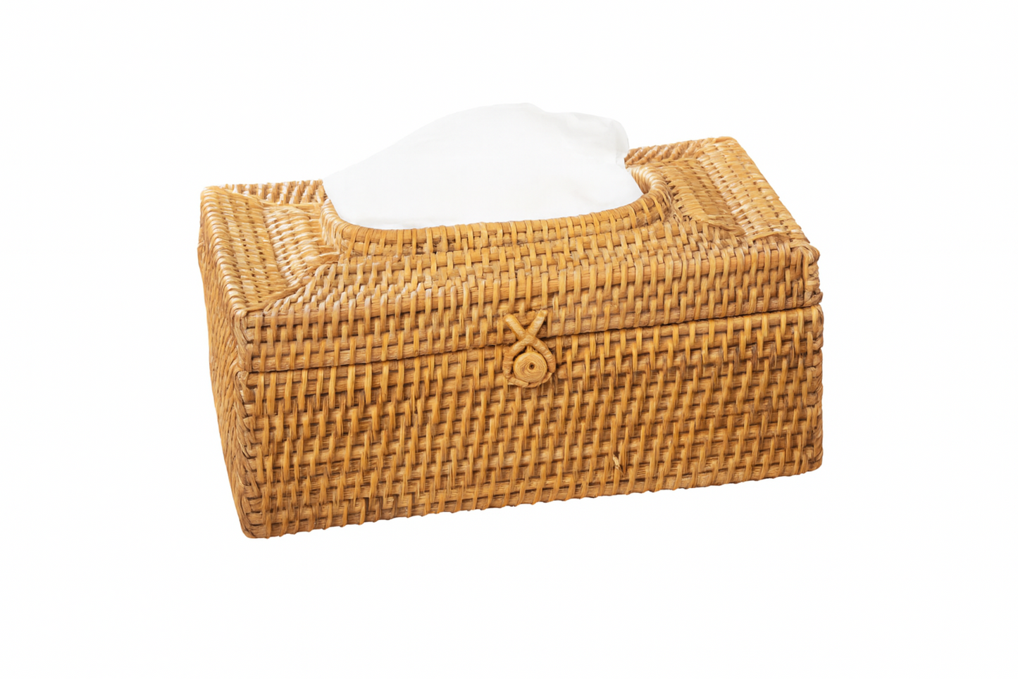 Caja rectangular de pañuelos de ratán con tapa