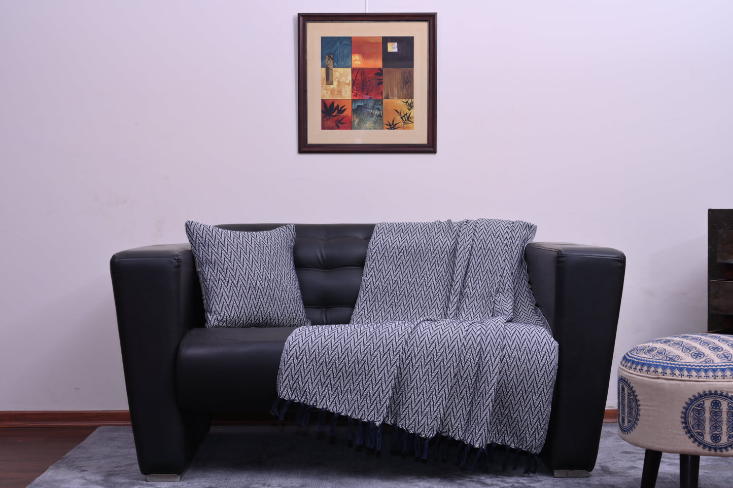 Set de Manta y 2 Cojines de Algodón Tejida a Mano