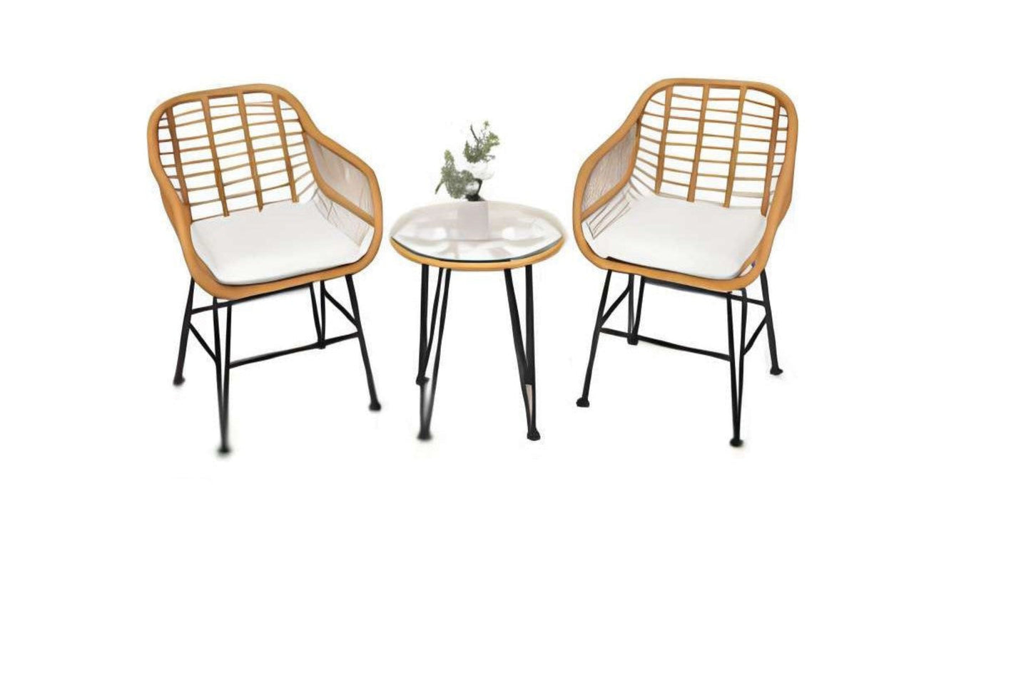 Conjunto de patio bistró de ratán de 3 piezas