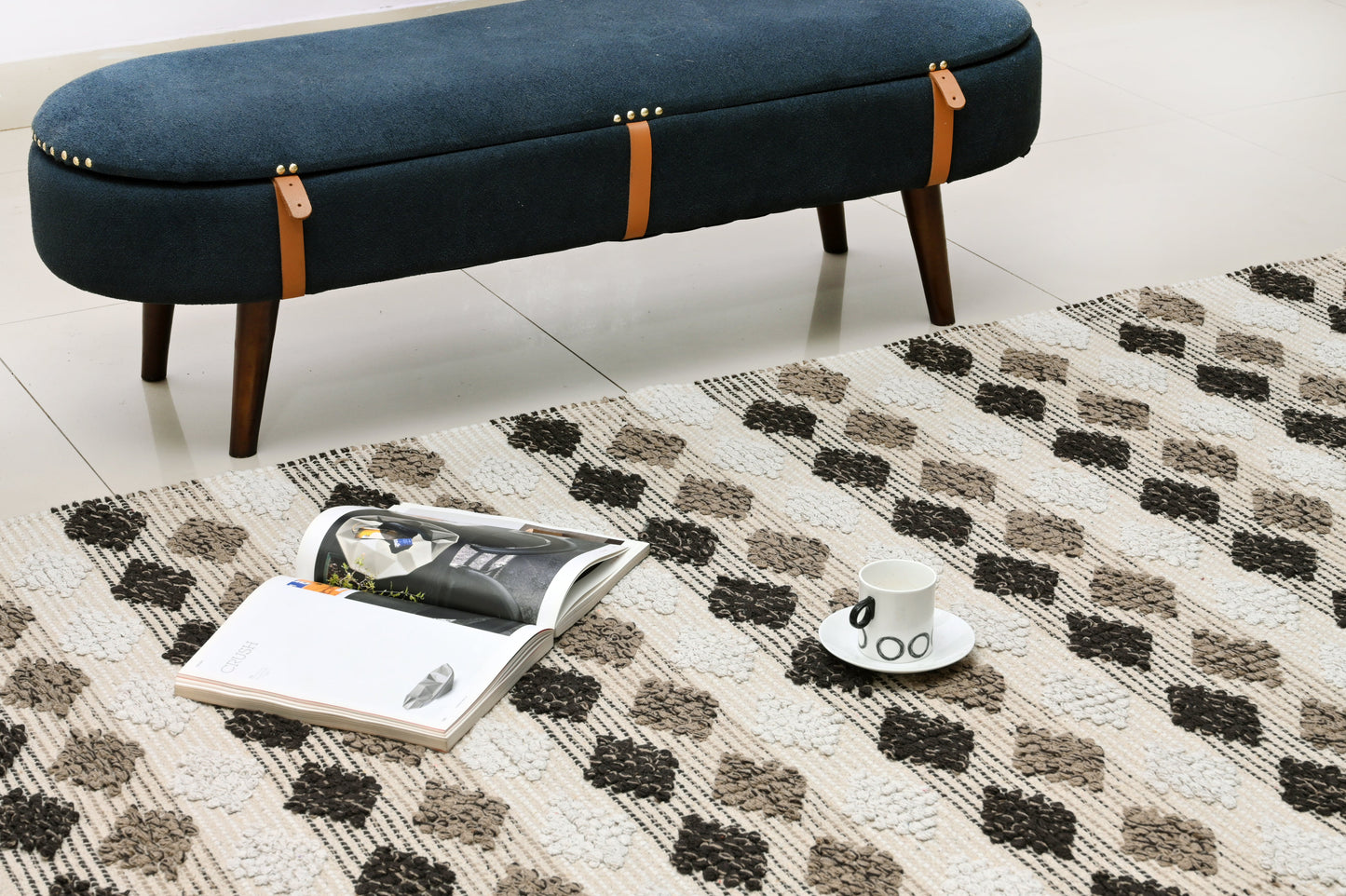 Alfombra de Algodón con Patrón de Diamante – Borde y Flecos