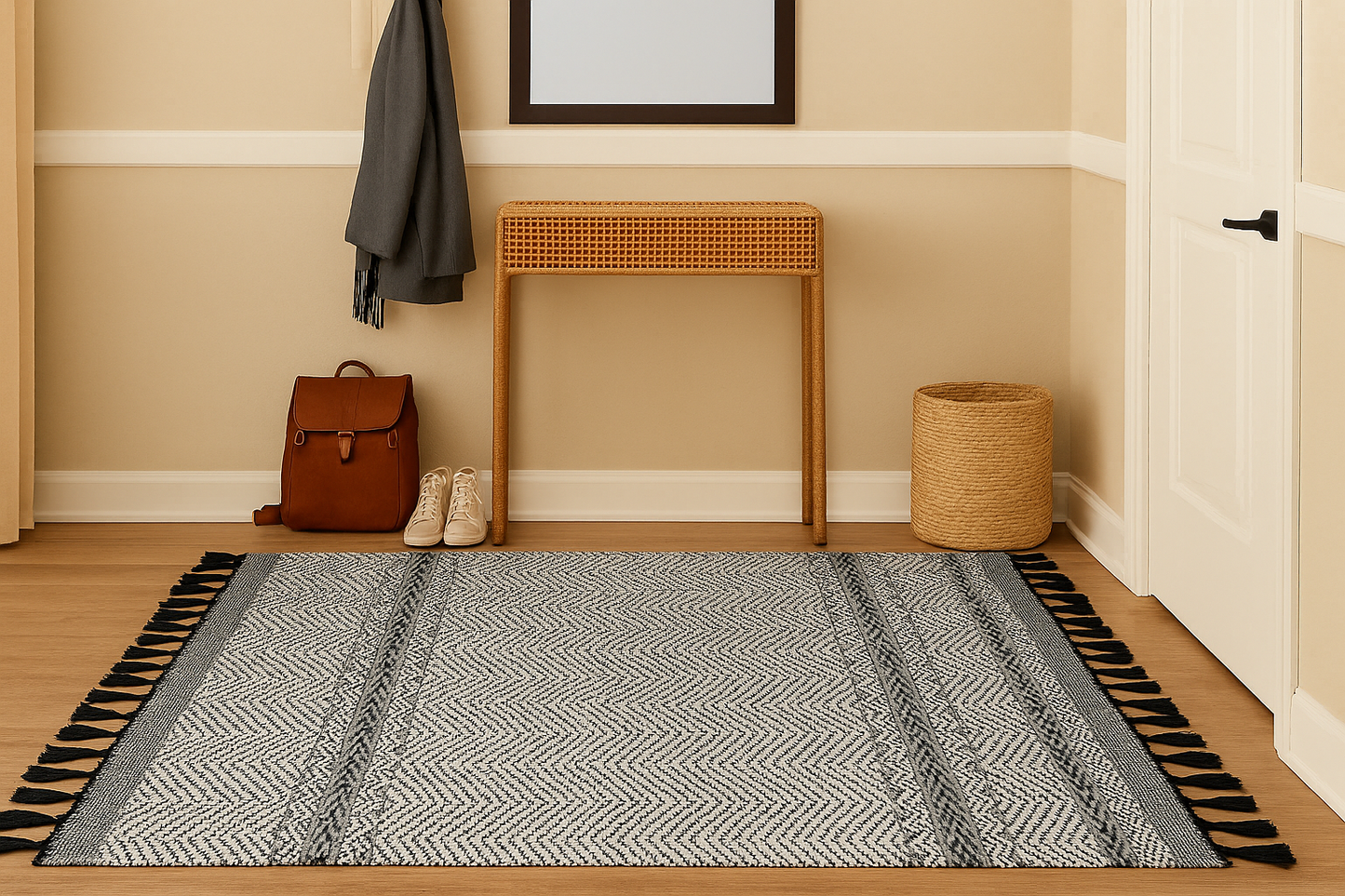 Alfombra Dhurrie de Algodón – Con Borde y Flecos