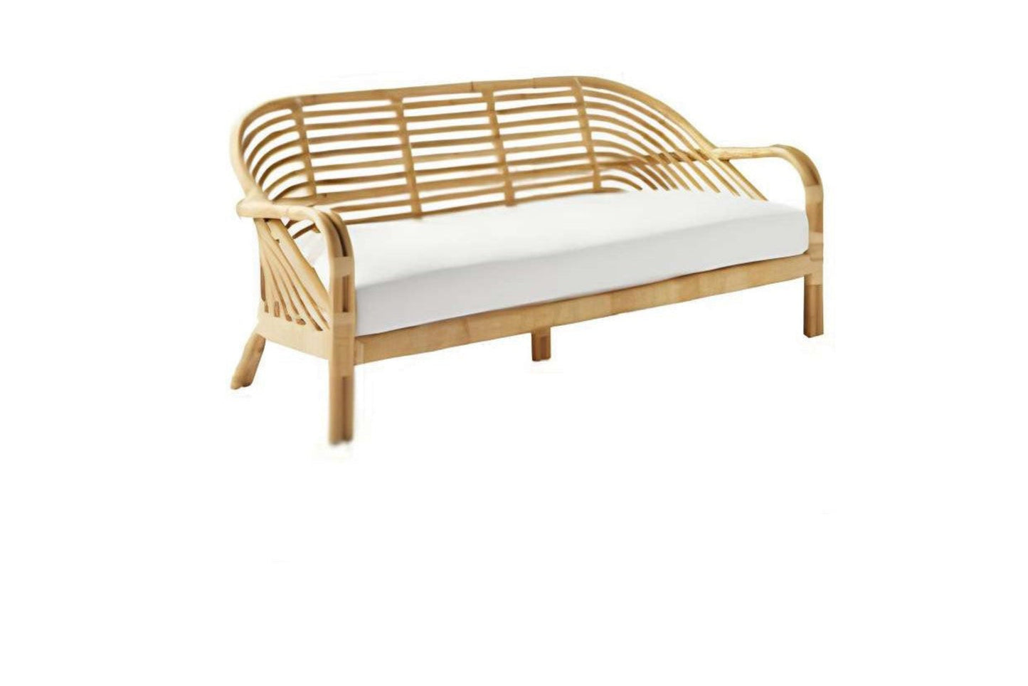 Sofá de ratán de 3 plazas con respaldo curvo y cojín