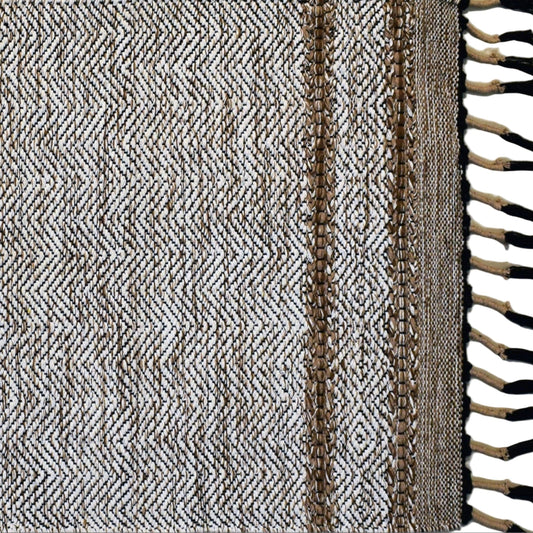 Alfombra Dhurrie de Algodón Con Borde y Flecos IC17686 Crema/Marfil