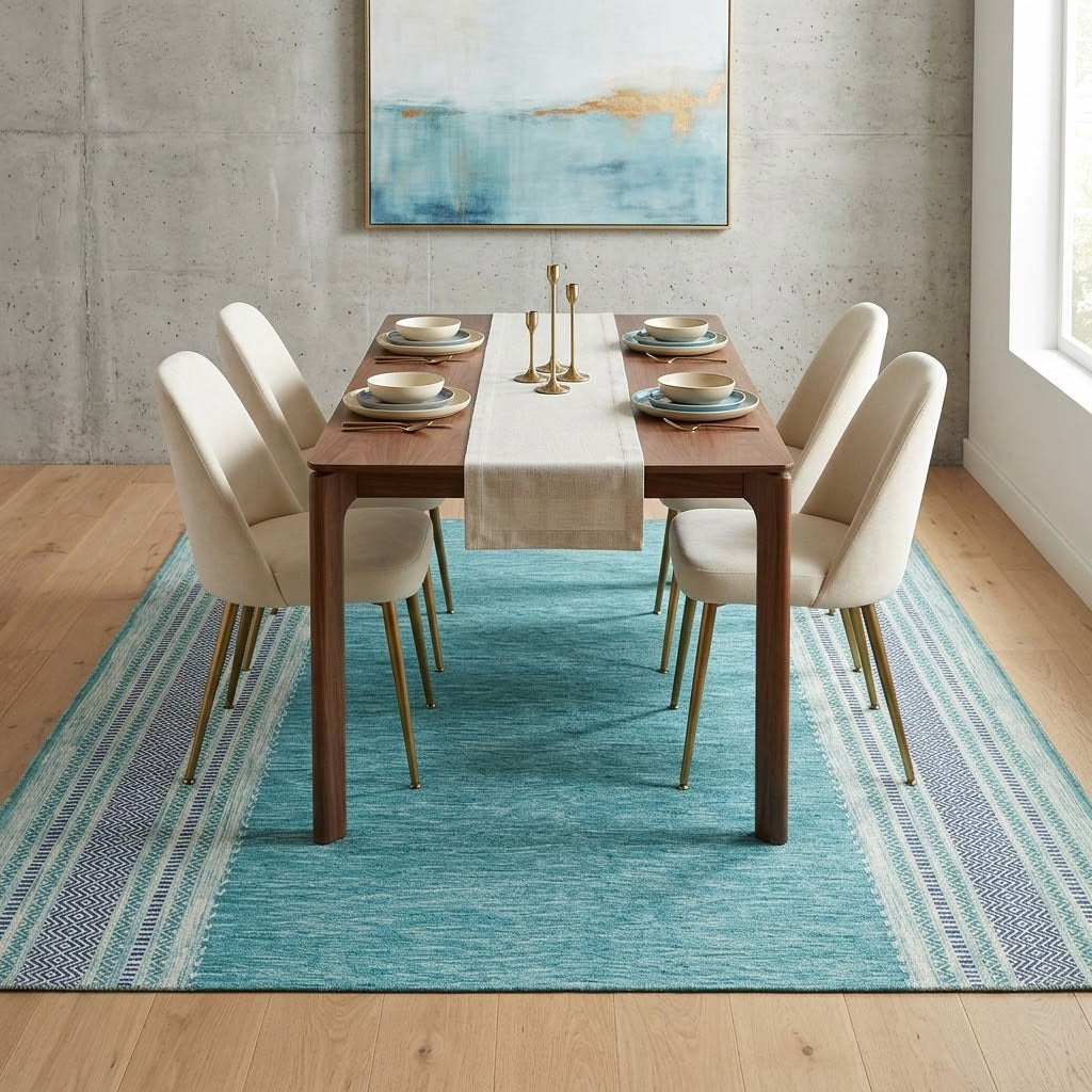 Alfombra Kilim de Algodón Borde Acabado IC14488 Azul