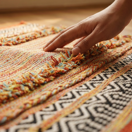Alfombra kilim de algodón con textura de pelo largo IC17711 Naranja