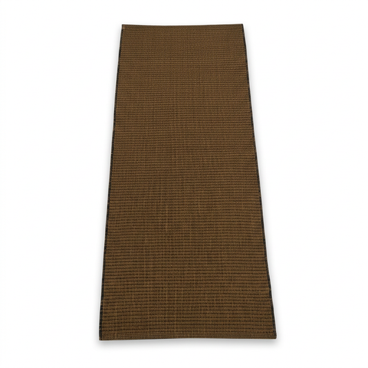 Brown cotton runner rug on white background, front view