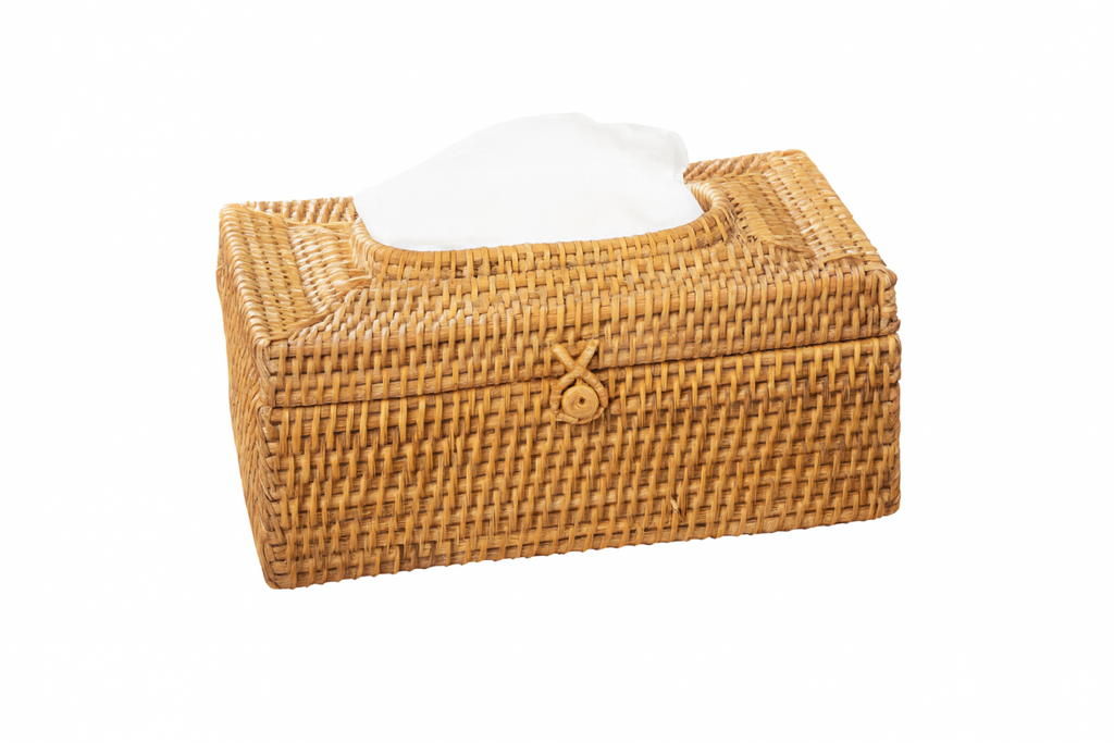 Caja rectangular de pañuelos de ratán con tapa