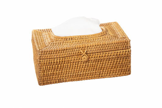 Caja rectangular de pañuelos de ratán con tapa