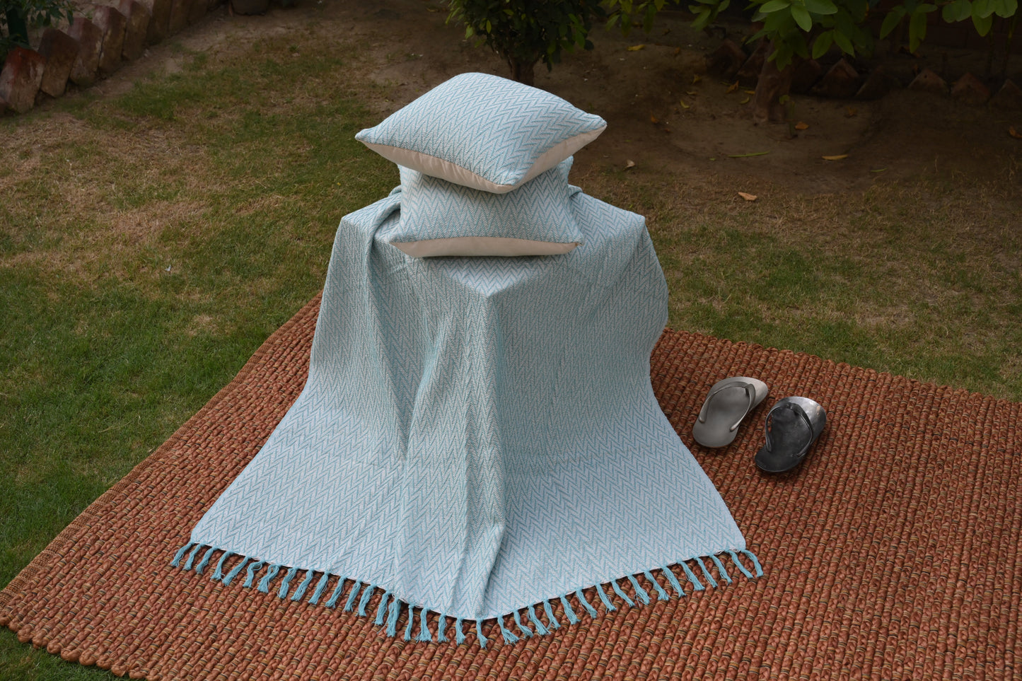 Manta de algodón tejida a mano