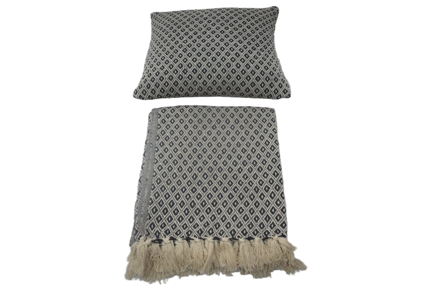 Set de Manta  y 2 Cojines de Algodón Tejida a Mano