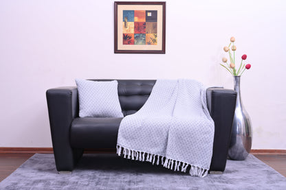 Set de Manta  y 2 Cojines de Algodón Tejida a Mano