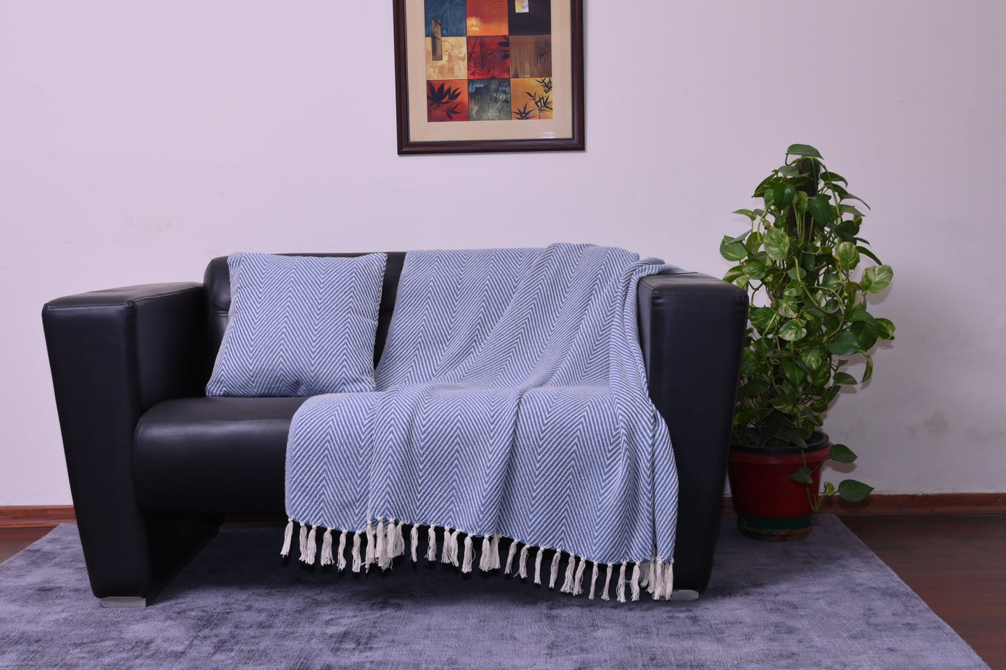 Set de Manta  y 2 Cojines de Algodón Tejida a Mano