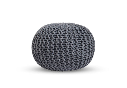 Puf Dori de algodón gris claro tejido a mano