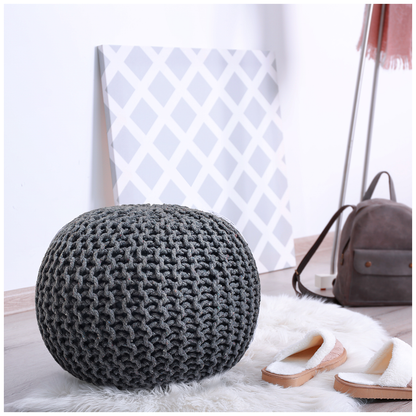 Puf Dori de algodón gris claro tejido a mano