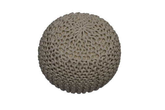 Puf Dori de algodón color crema tejido a mano