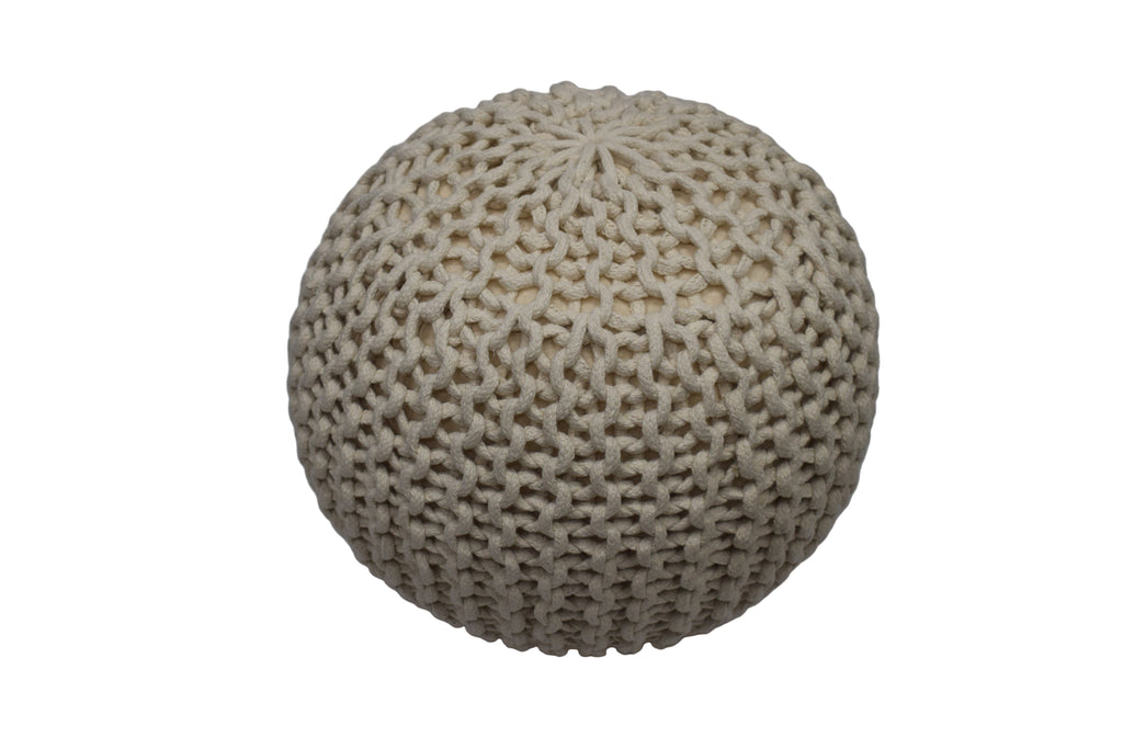 Puf Dori de algodón color crema tejido a mano