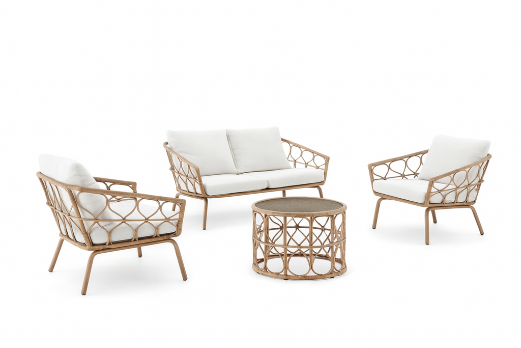 Conjunto de conversación de exterior de ratán de 4 piezas