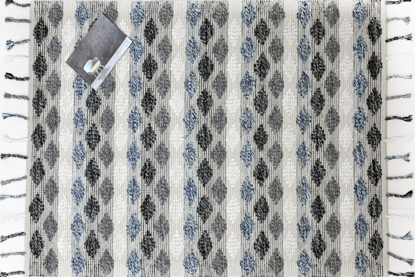 Alfombra de Algodón con Patrón de Diamante – Borde y Flecos