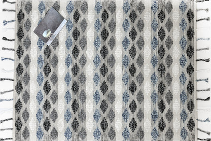 Alfombra de Algodón con Patrón de Diamante – Borde y Flecos