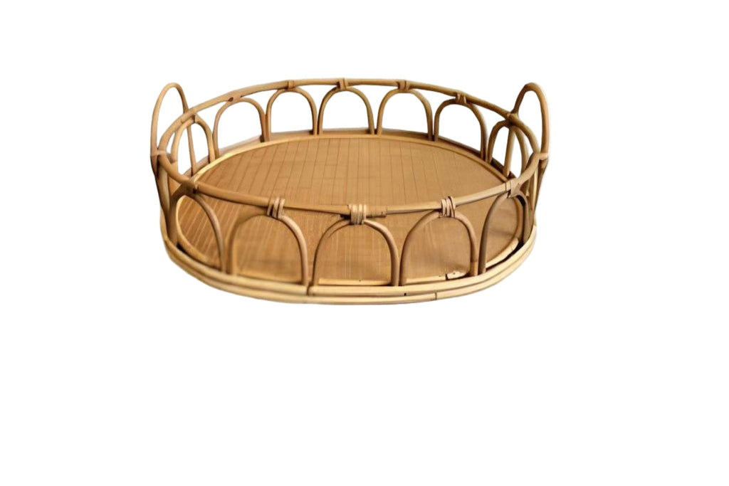 Bandeja decorativa redonda de ratán