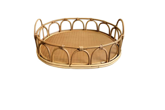 Bandeja decorativa redonda de ratán