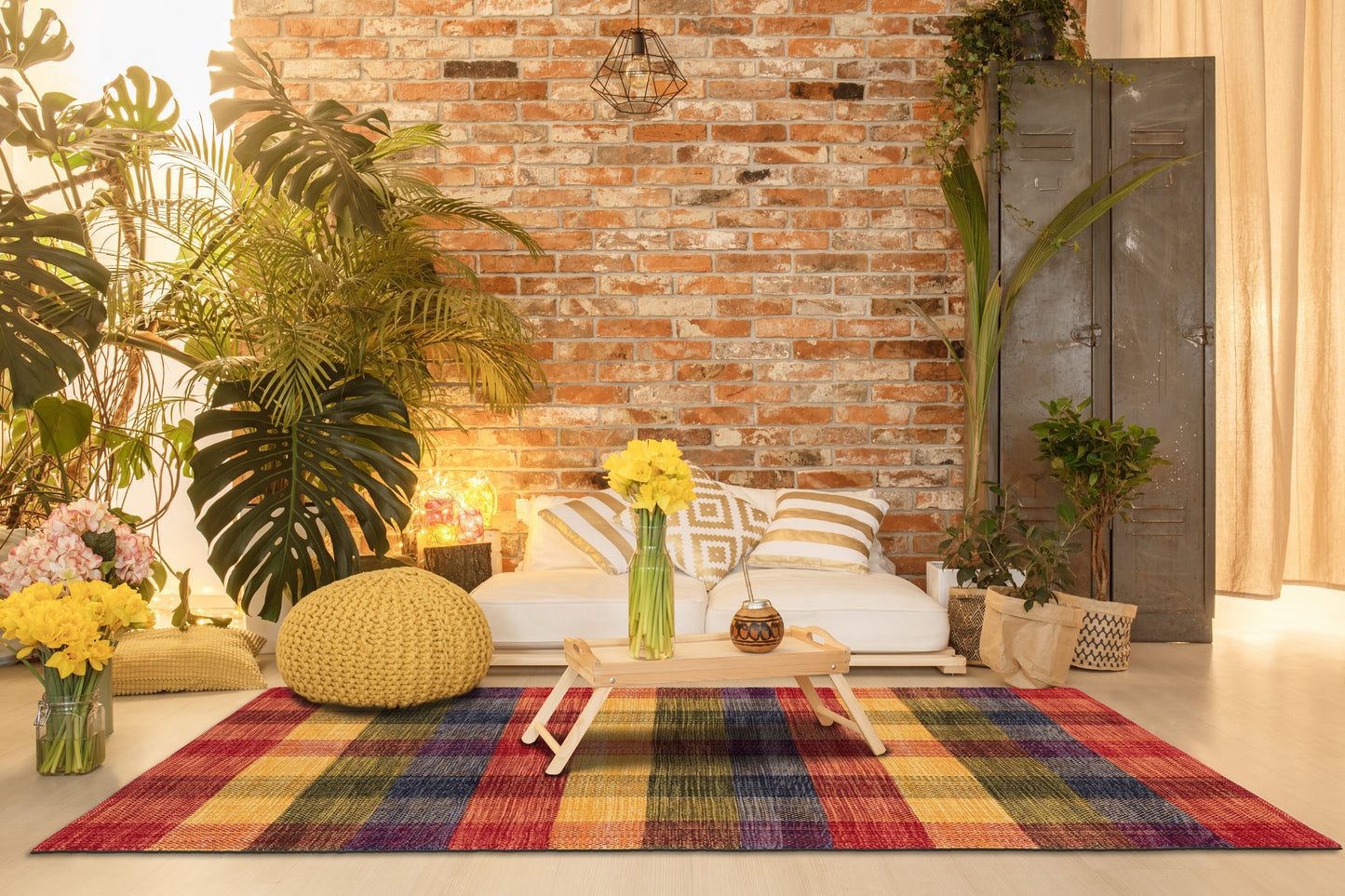 Alfombra de Algodón a Cuadros – Tejido con Borde