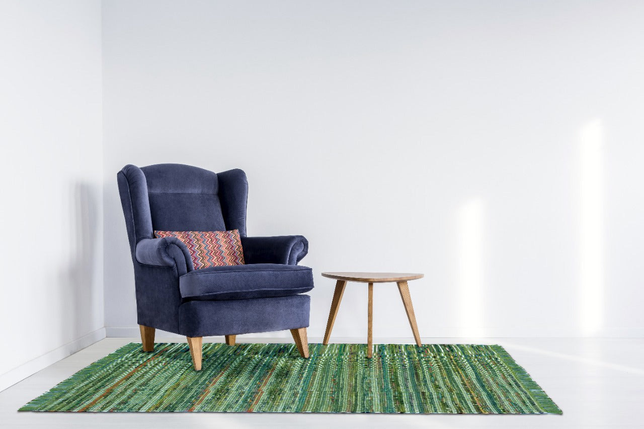 Alfombra Chindi Estampada Verde con Flecos