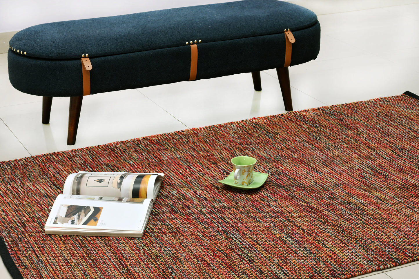 Alfombra de Algodón Multicolor con Borde Negro