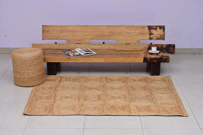 Puf redondo de yute natural trenzado a mano