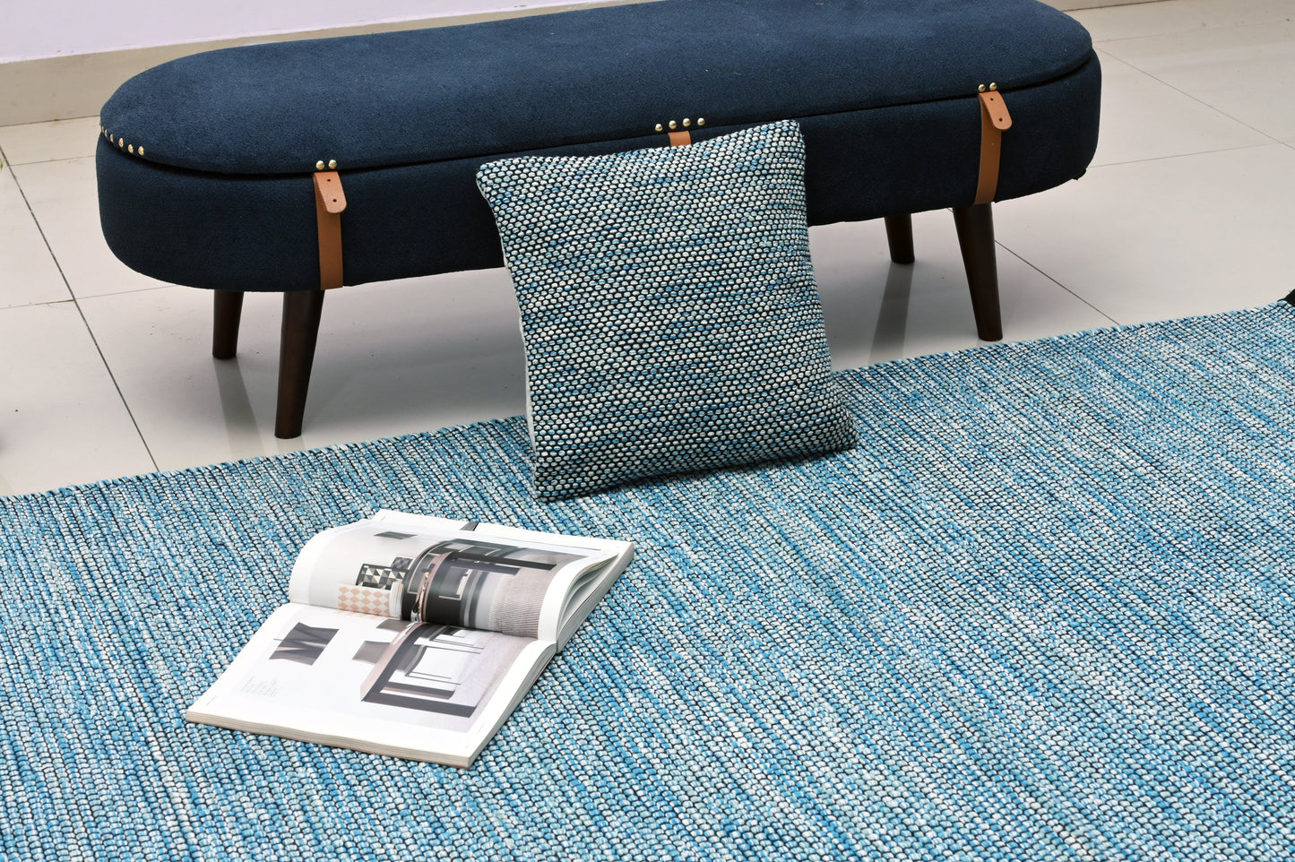 Alfombra de Algodón Turquesa con Borde Negro