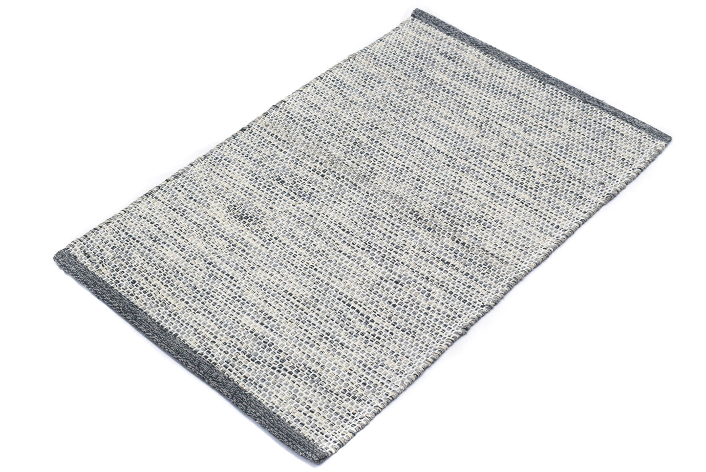 Alfombra de Algodón Plateada con Borde Carbón