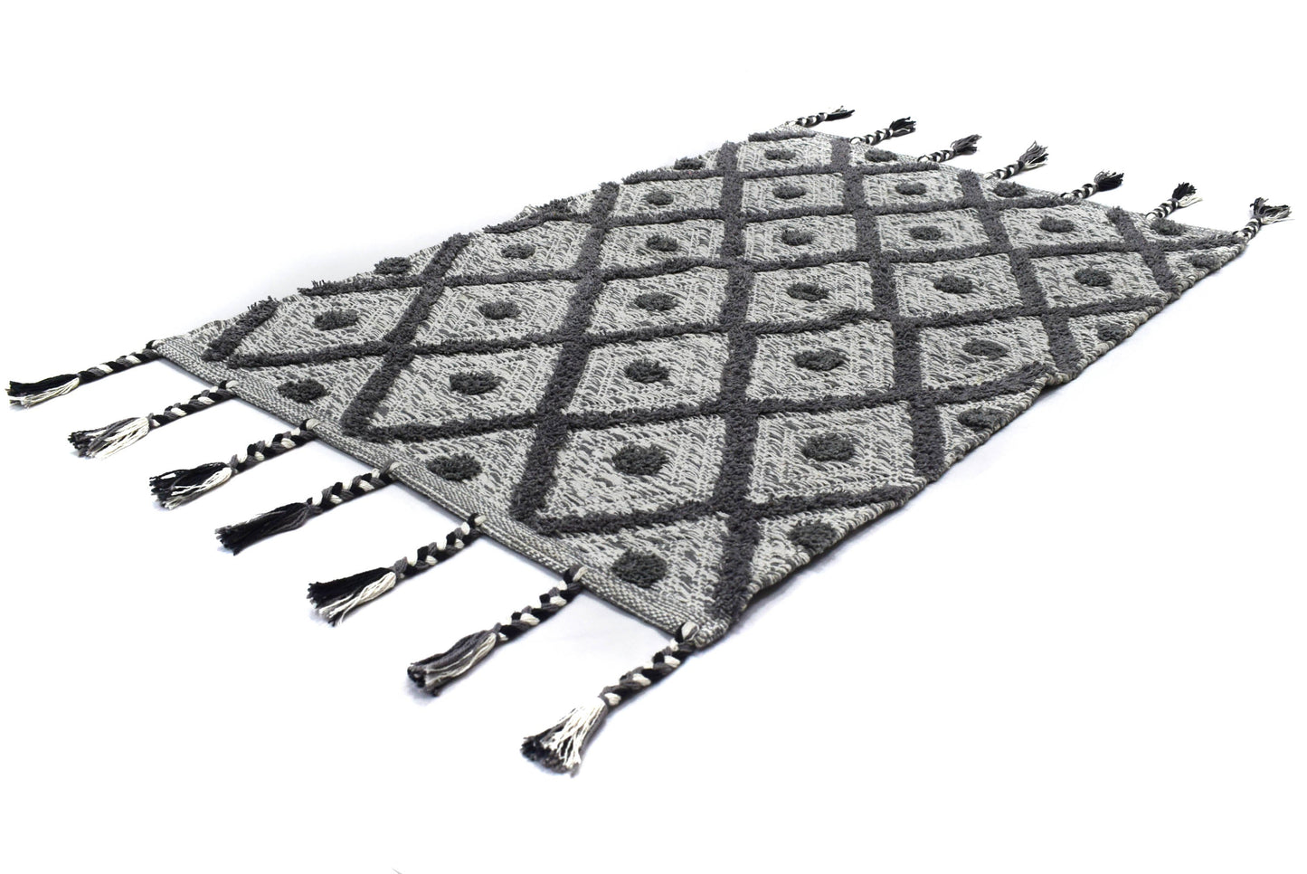 Alfombra de Algodón Shaggy – Patrón de Diamante con Flecos