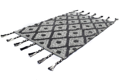 Alfombra de Algodón Shaggy – Patrón de Diamante con Flecos