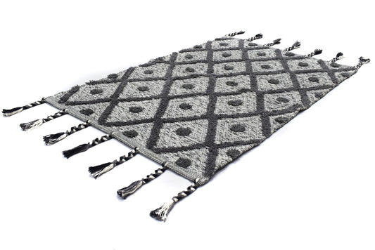 Alfombra de Algodón Shaggy – Patrón de Diamante con Flecos