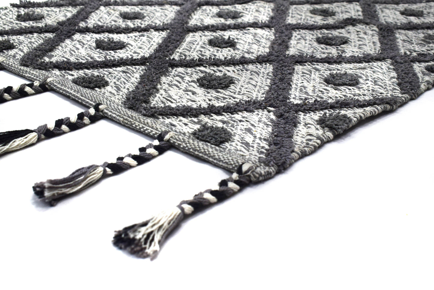 Alfombra de Algodón Shaggy – Patrón de Diamante con Flecos