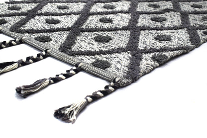 Alfombra de Algodón Shaggy – Patrón de Diamante con Flecos