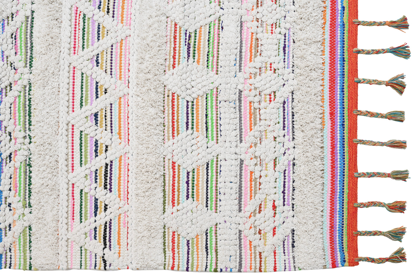 Alfombra de Algodón con Patrón de Diamante – Borde y Flecos