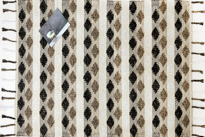 Alfombra de Algodón con Patrón de Diamante – Borde y Flecos