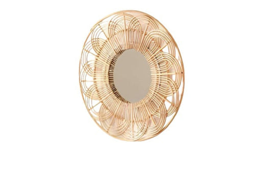 Espejo de pared de ratán con forma de pétalo