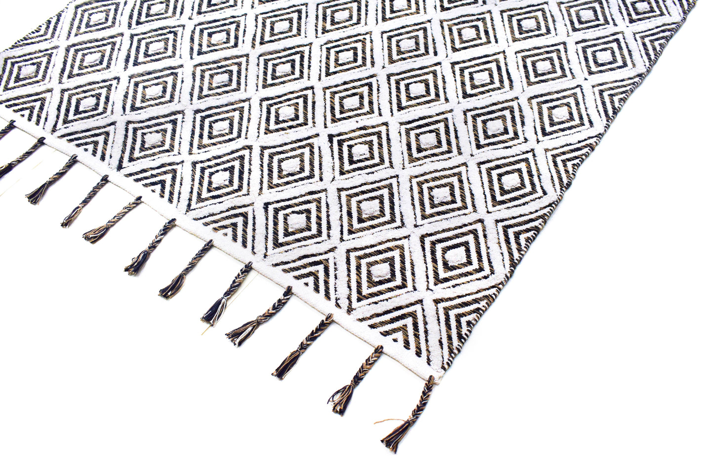 Alfombra de Algodón Shaggy – Patrón de Diamante con Flecos