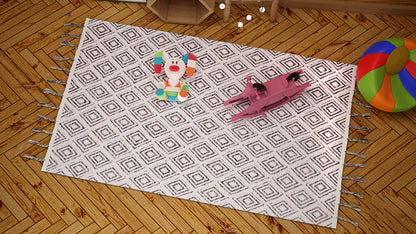 Alfombra de Algodón Shaggy – Patrón de Diamante con Flecos