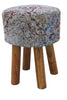 Taburete de Jacquard Multicolor Tejido a Mano con Patas de Madera