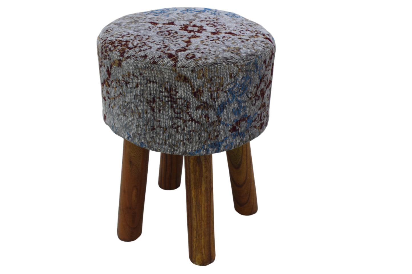 Taburete de Jacquard Multicolor Tejido a Mano con Patas de Madera