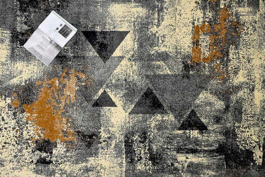 Alfombra Moderna Geométrica – Negro y Óxido