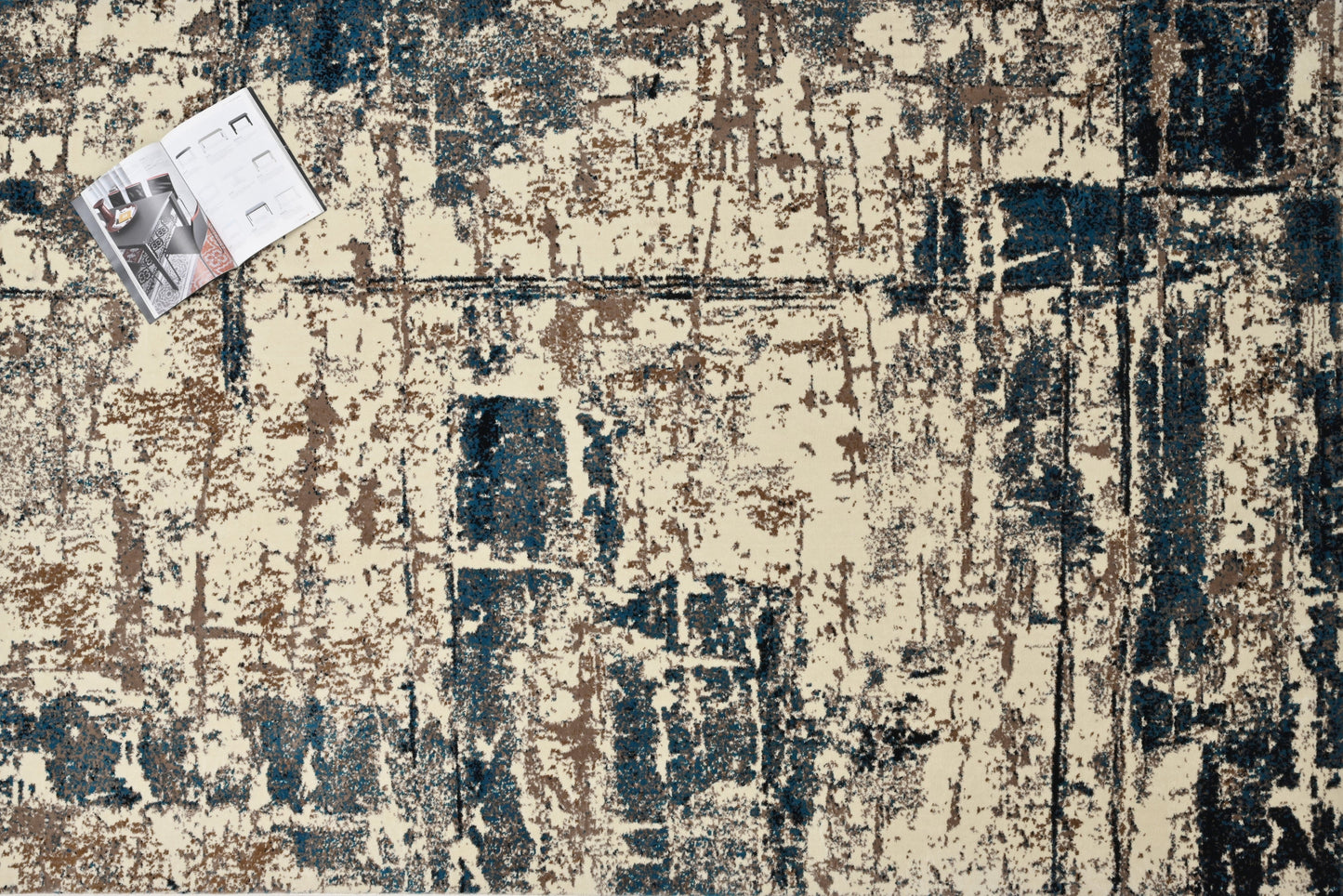 Alfombra Moderna con Efecto Desgastado – Azul y Beige