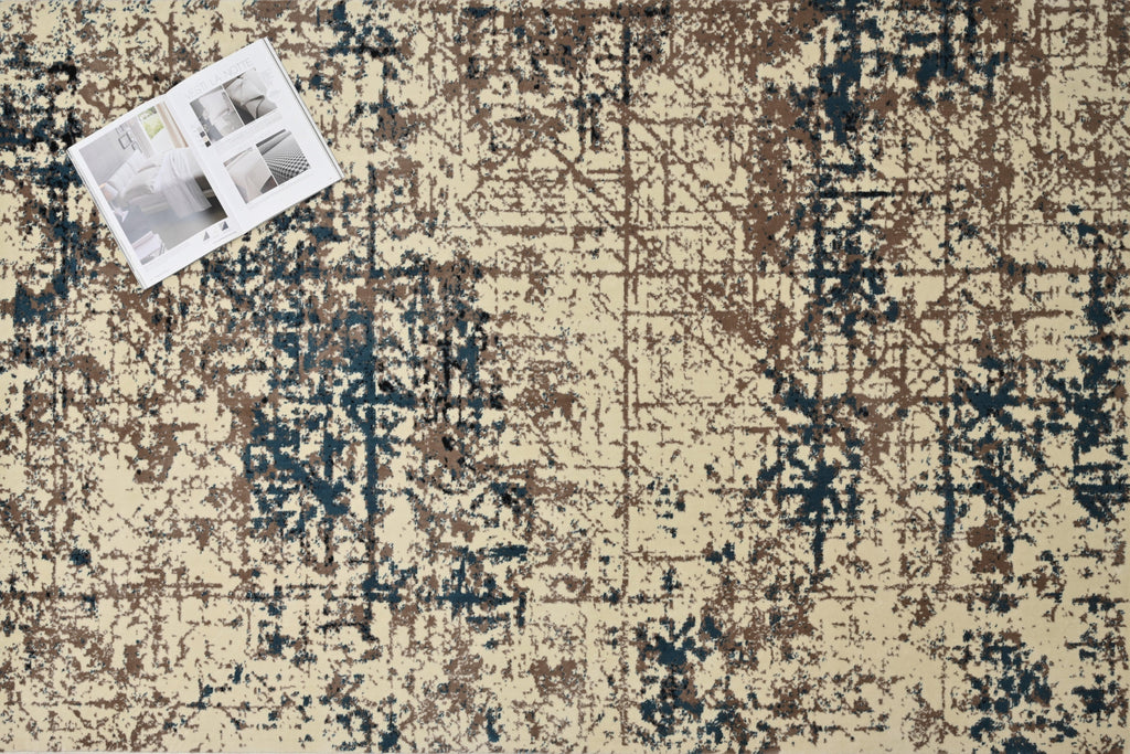 Alfombra Moderna con Diseño de Cuadros – Azul y Beige