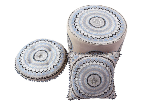 Taburete con cojín de piso y set de almohadas