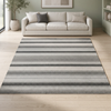 Alfombra de 280 × 365 cm en una sala, con rayas transversales