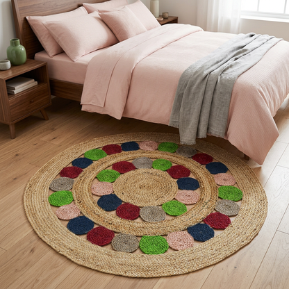 Alfombra IC13330 junto a la cama en un dormitorio acogedor