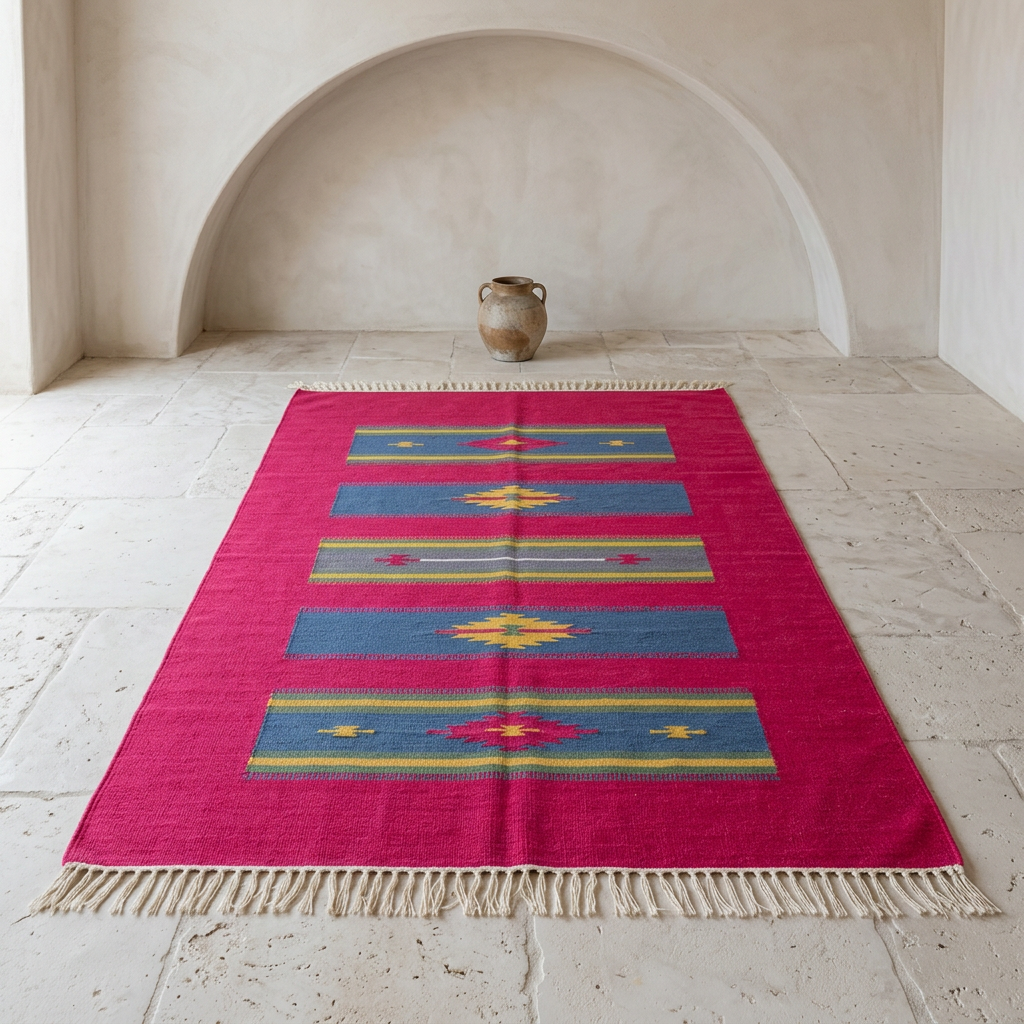 Alfombra Kilim OX1 en una galería mediterránea